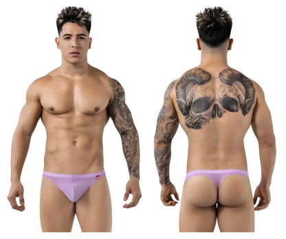 Lavender-colored form-fitting Pikante PIK 1823 luxury briefs with a small red logo on the left hipband