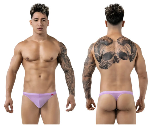 Lavender-colored form-fitting Pikante PIK 1823 luxury briefs with a small red logo on the left hipband