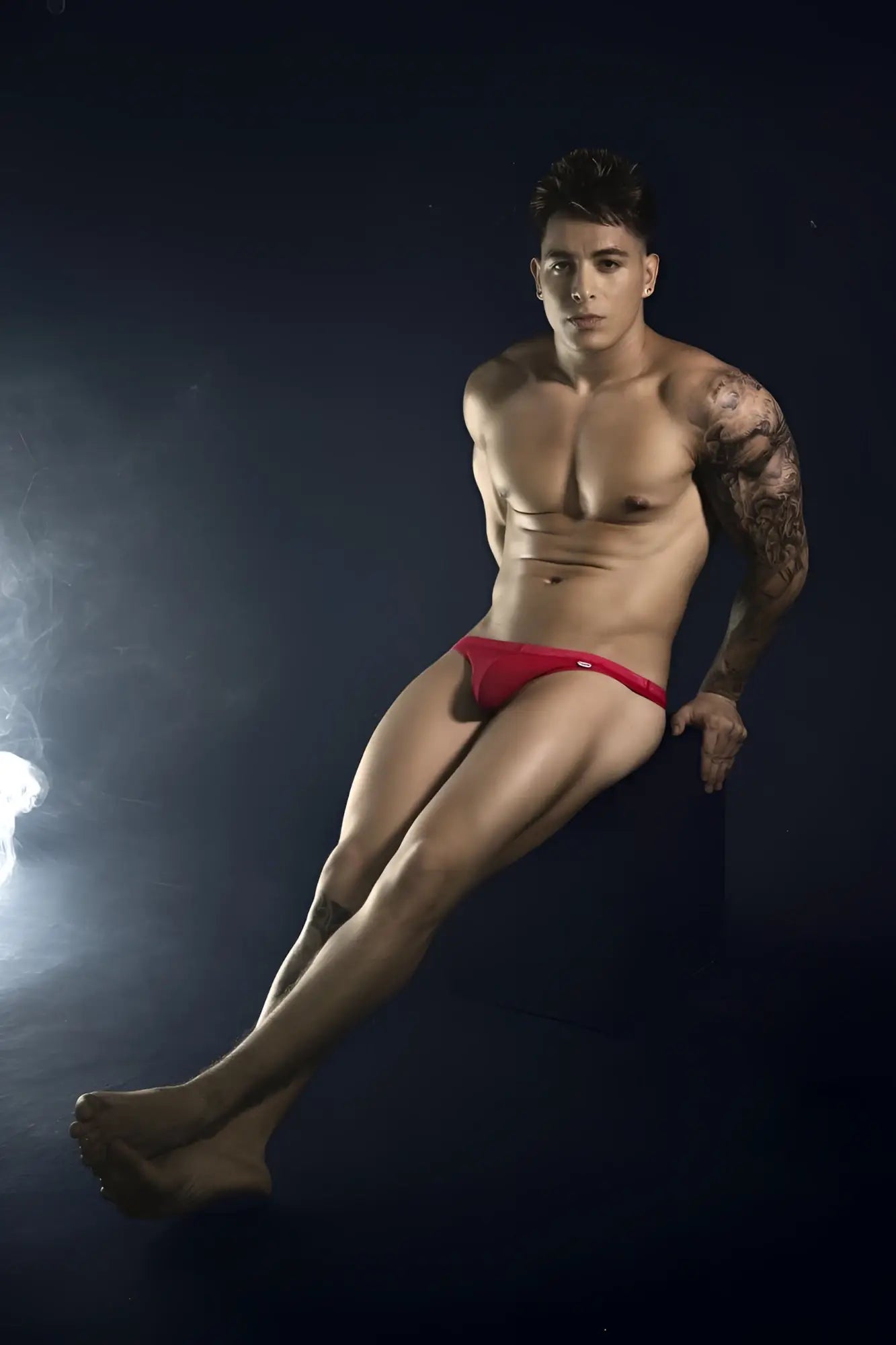 Red athletic briefs Pikante PIK 1823 luxury thongs featuring a small side logo in vibrant red color
