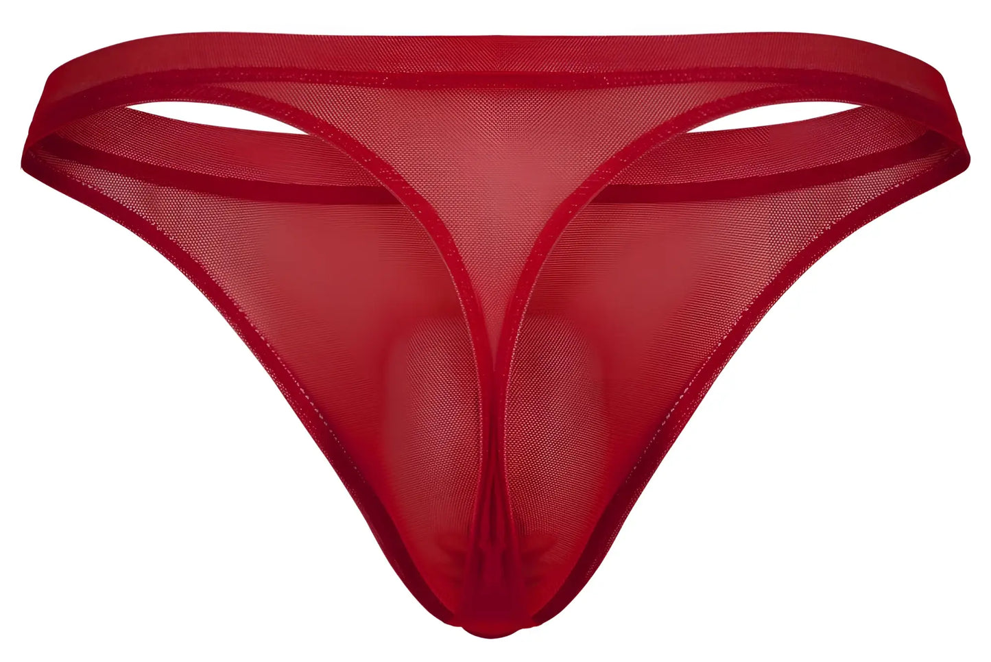 Red sheer mesh thong with smooth opaque trim along edges from Pikante PIK 1823 luxury thongs color red