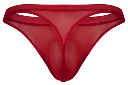 Red sheer mesh thong with smooth opaque trim along edges from Pikante PIK 1823 luxury thongs color red