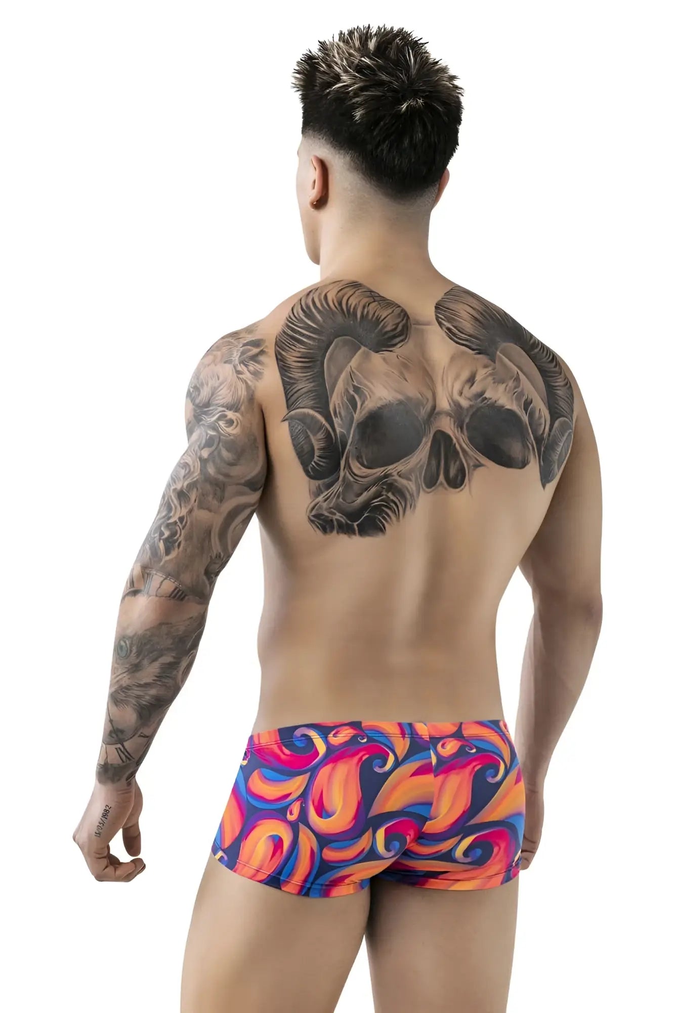 Pikante PIK 1826 kracent vibrant swirling orange and purple patterned swim trunks ideal for beachwear
