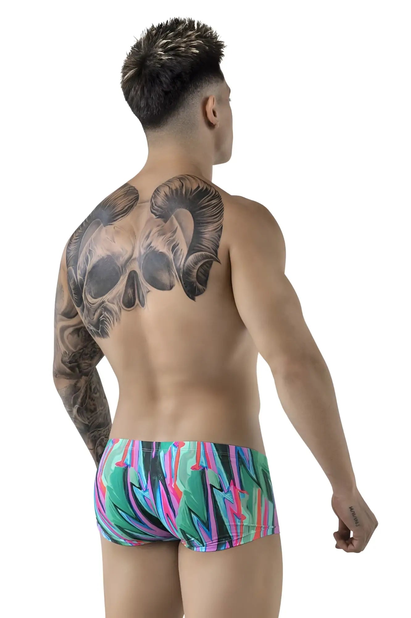 Pikante PIK 1828 abstract trunks in teal pink and black vibrant graffiti-style swim trunks