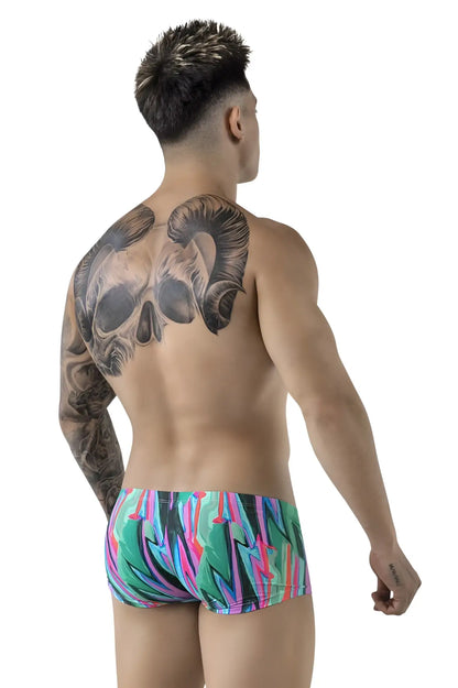 Pikante PIK 1828 abstract trunks in teal pink and black vibrant graffiti-style swim trunks