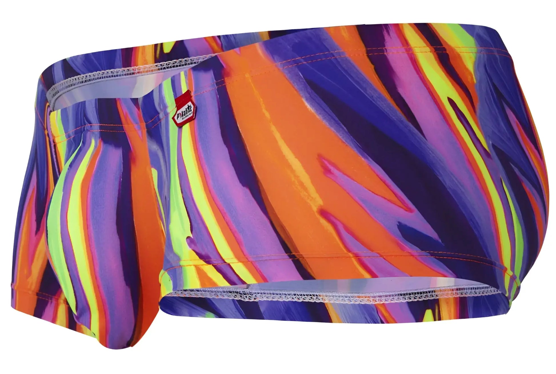 Pikante PIK 1828 abstract trunks in purple featuring vibrant multicolored bold stripe pattern swim trunks