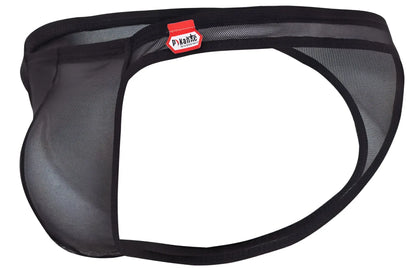 Black mesh briefs with a red and white dyanne brand tag on the waistband from pikante pik 2115 amusing thongs in black