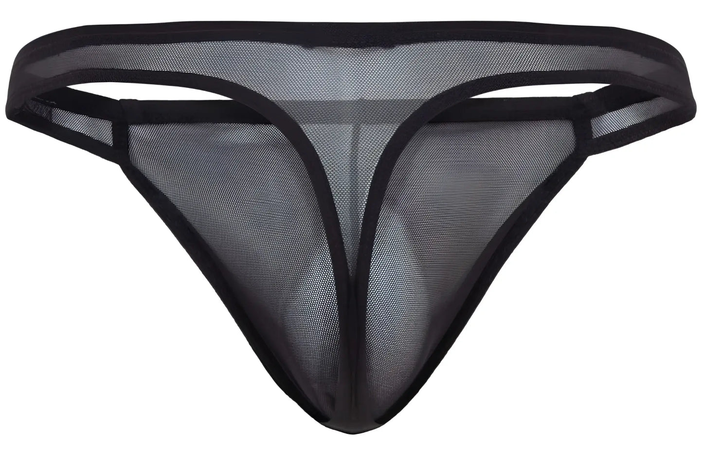 Black mesh thong pikante pik 2115 amusing thong with solid black elastic waistband and trim front view