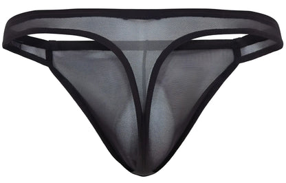 Black mesh thong pikante pik 2115 amusing thong with solid black elastic waistband and trim front view