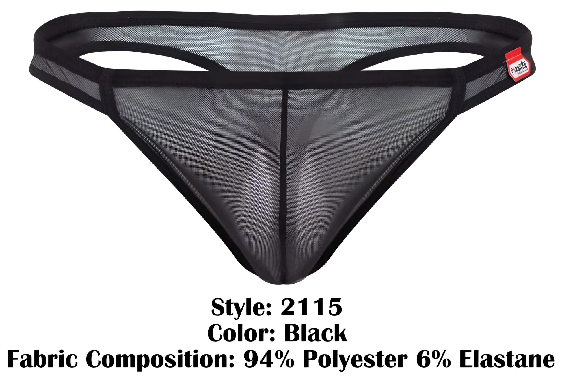 Black mesh thong with solid black elastic waistband and trim from pikante pik 2115 amusing thongs color black