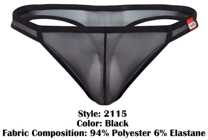 Black mesh thong with solid black elastic waistband and trim from pikante pik 2115 amusing thongs color black