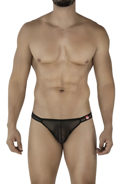 Black sheer mesh briefs with solid black waistband and red pikante logo tag from pikante pIK 2115 amusing thongs