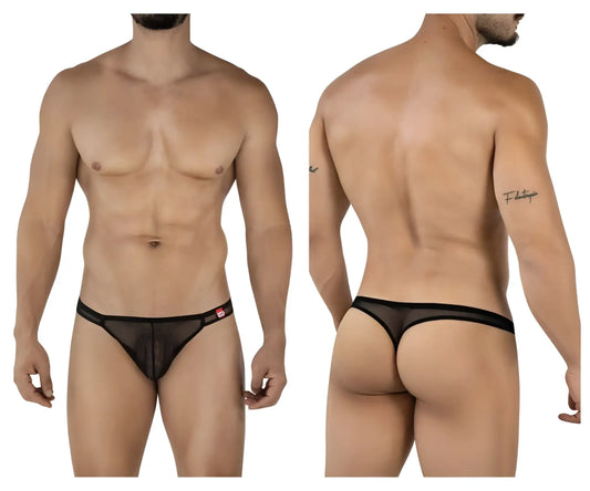 Black sheer mesh thong with solid waistband and red logo on the side pikante pik 2115 amusing thongs black
