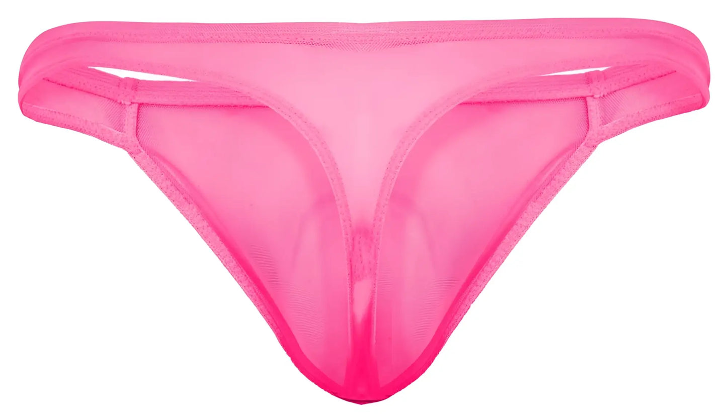 A vibrant pink sheer mesh thong with smooth translucent fabric and reinforced edges pikante PIK 2115 amusing thongs