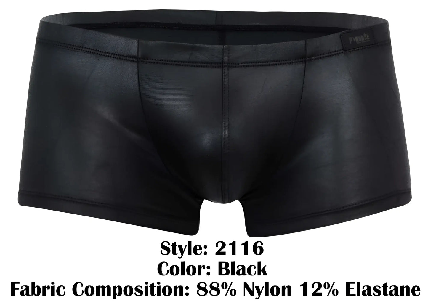 Black pikante pik 2116 candy trunks briefs in nylon and elastane with a sleek shiny finish