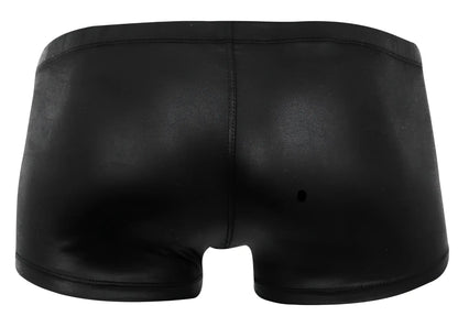 Black shiny faux leather briefs pikante pik 2116 candy trunks in black showing front side design