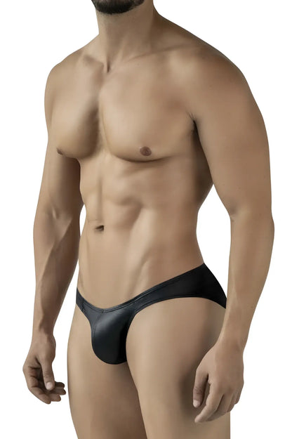 Black sleek form-fitting men’s briefs with a smooth glossy finish pikante PIK 2117 candy briefs color black