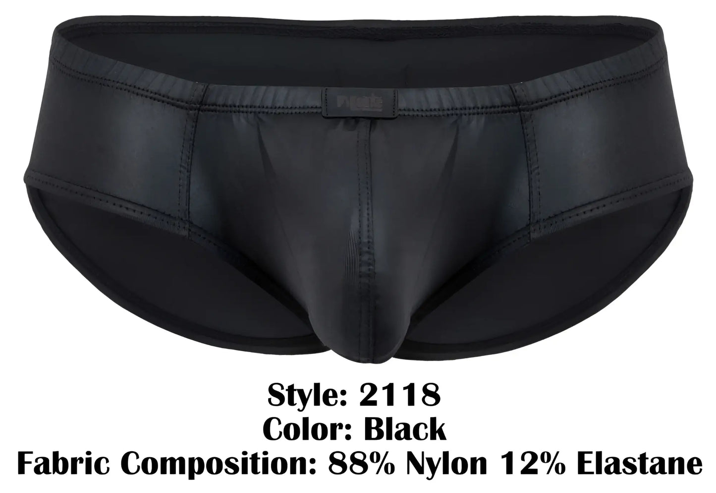 Black pikante pik 2118 candy briefs made of 88 nylon 12 elastane with a sleek shiny finish