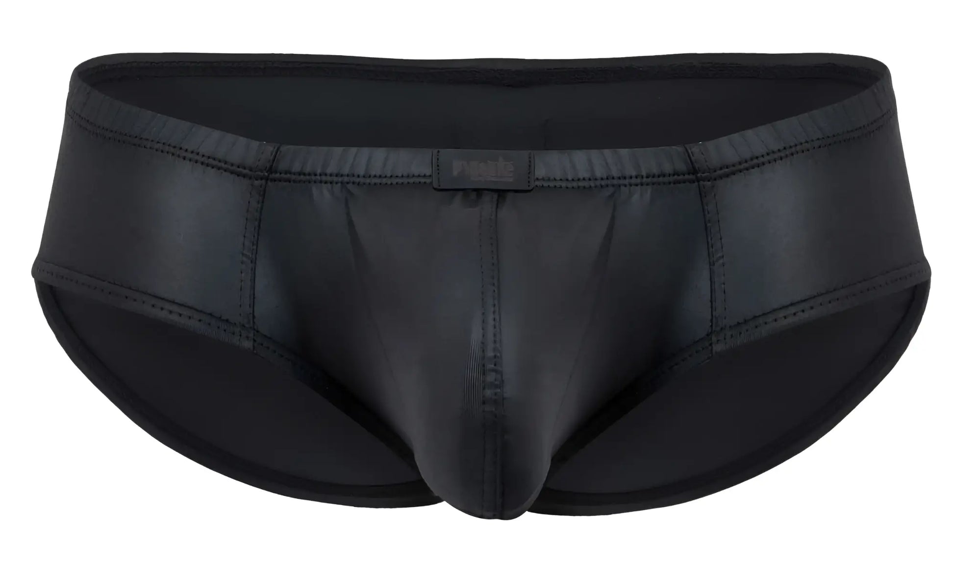 Black patent leather Pikante PIK 2118 Candy briefs with a sleek glossy finish and subtle stitching details