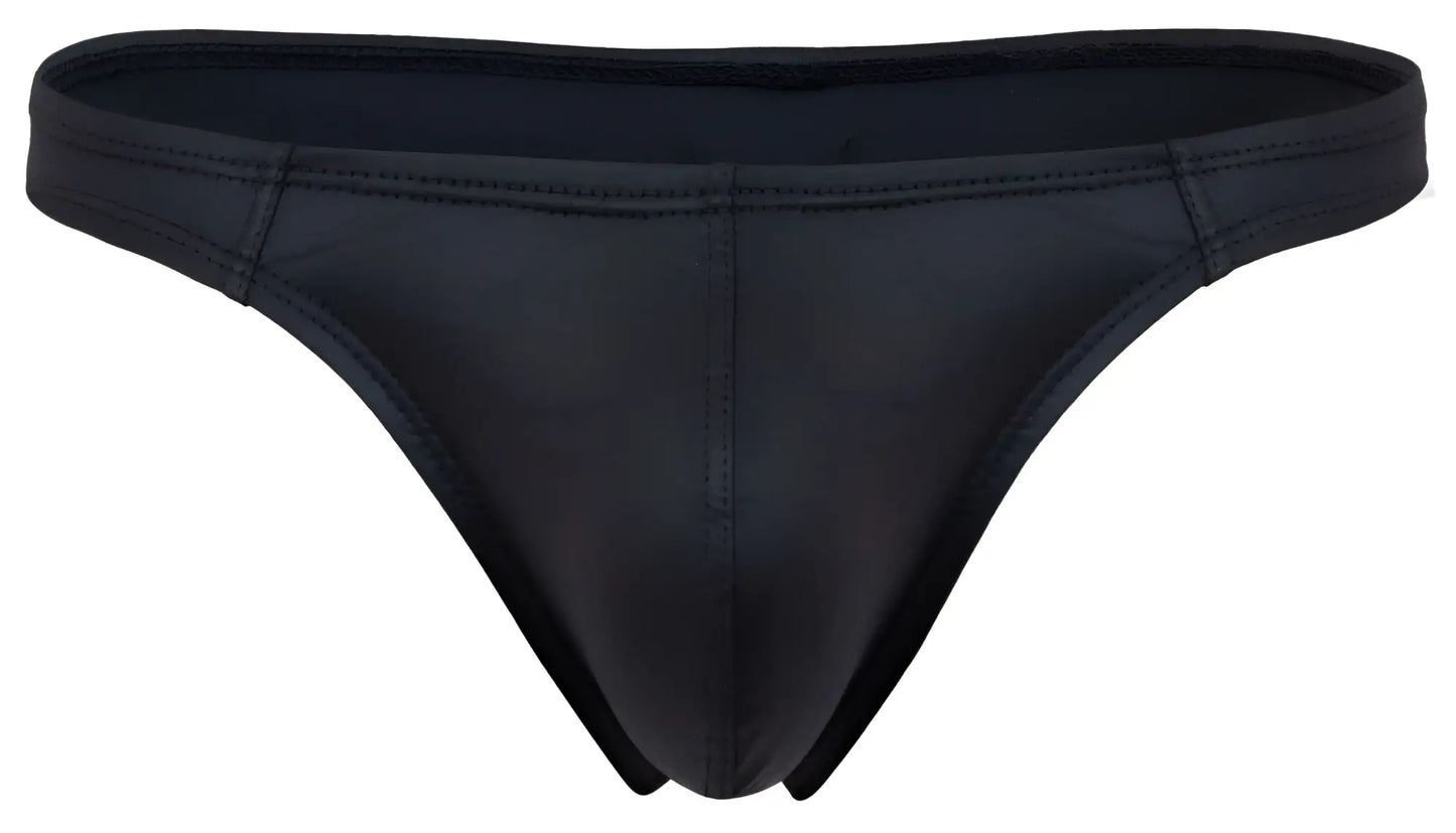 Black glossy finish pikante pik 2119 candy thong made of stretchy smooth seamless fabric shown from the back side