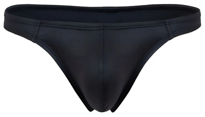 Black glossy finish pikante pik 2119 candy thong made of stretchy smooth seamless fabric shown from the back side