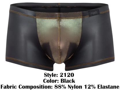 Black mens briefs pikante pik 2120 gold cup trunks with metallic gold center panel reinforced stitching and branded waistband