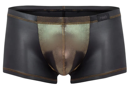 Black and metallic gold shimmering pikante PIK 2120 gold cup trunks with faux leather texture and contrasting stitching
