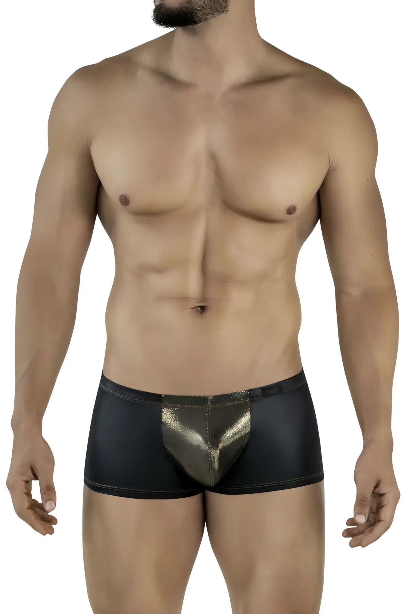 Black pikante PIK 2120 gold cup trunks with shiny gold metallic front panel briefs for stylish comfort