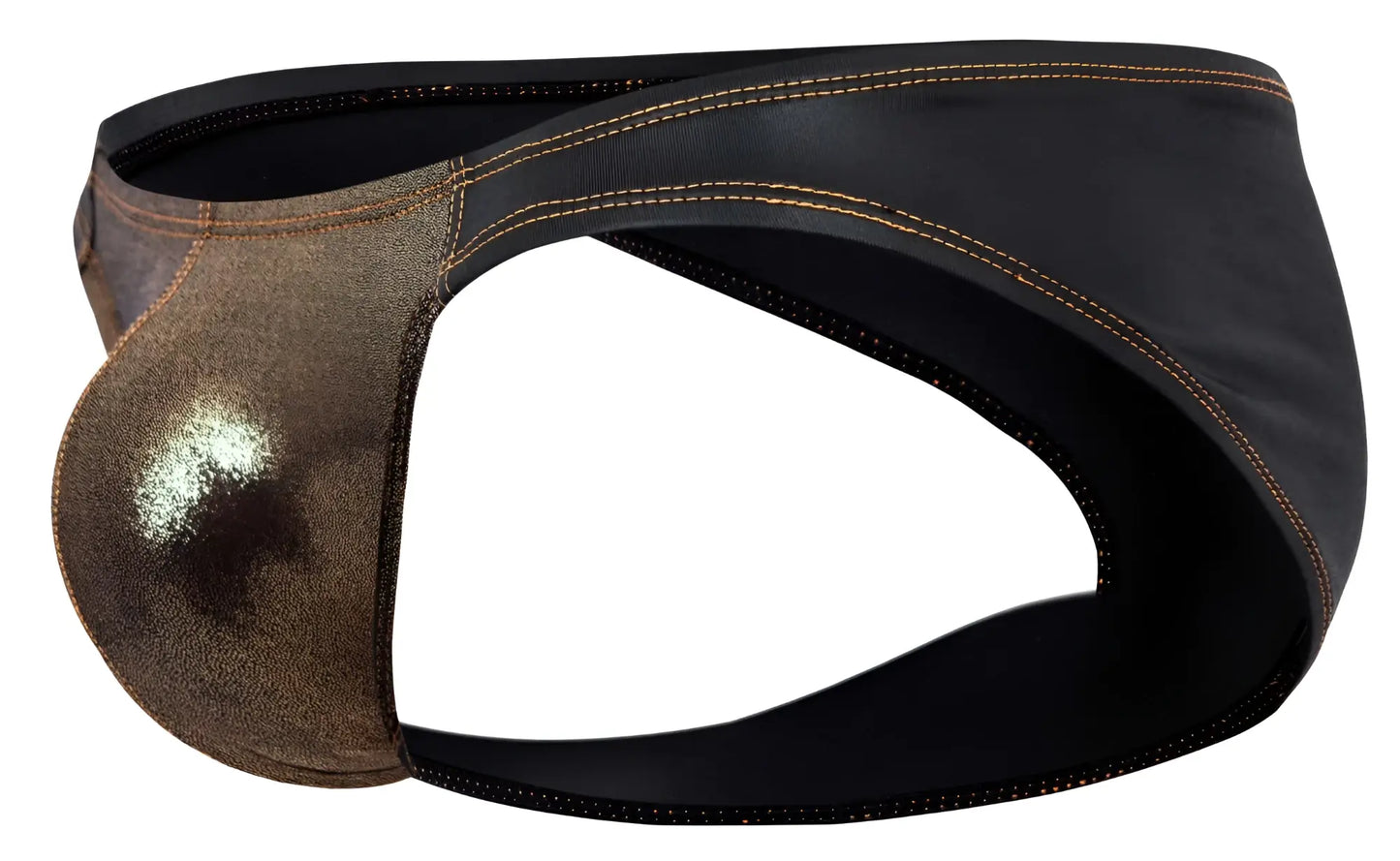 Black and metallic bronze leather thong brief with contrasting stitching from Pikante PIK 2121 Gold Cup collection