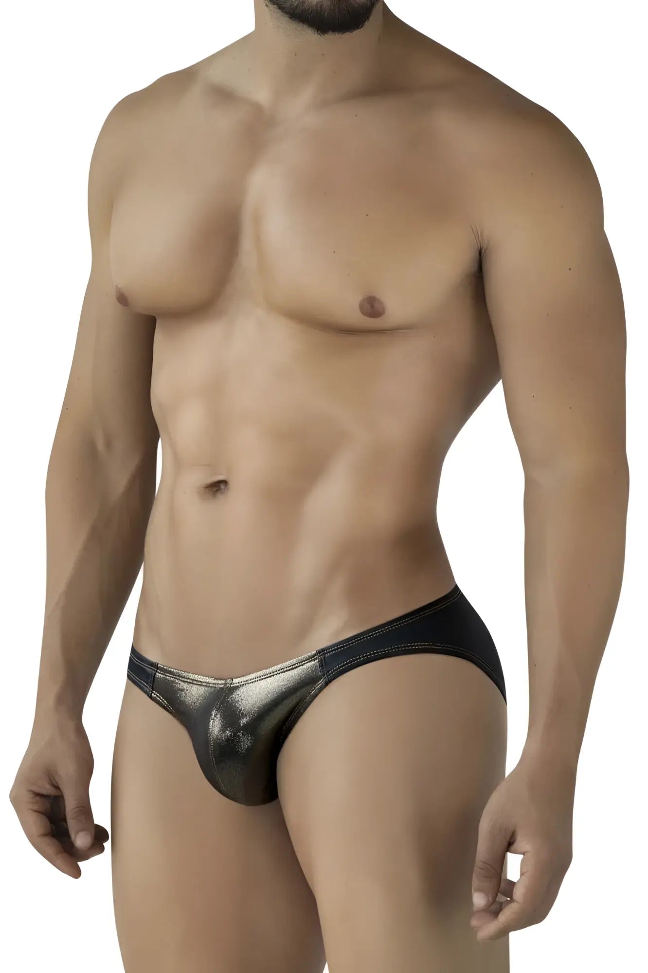 Shiny metallic black Pikante PIK 2121 Gold Cup briefs with a sleek form-fitting design in black color