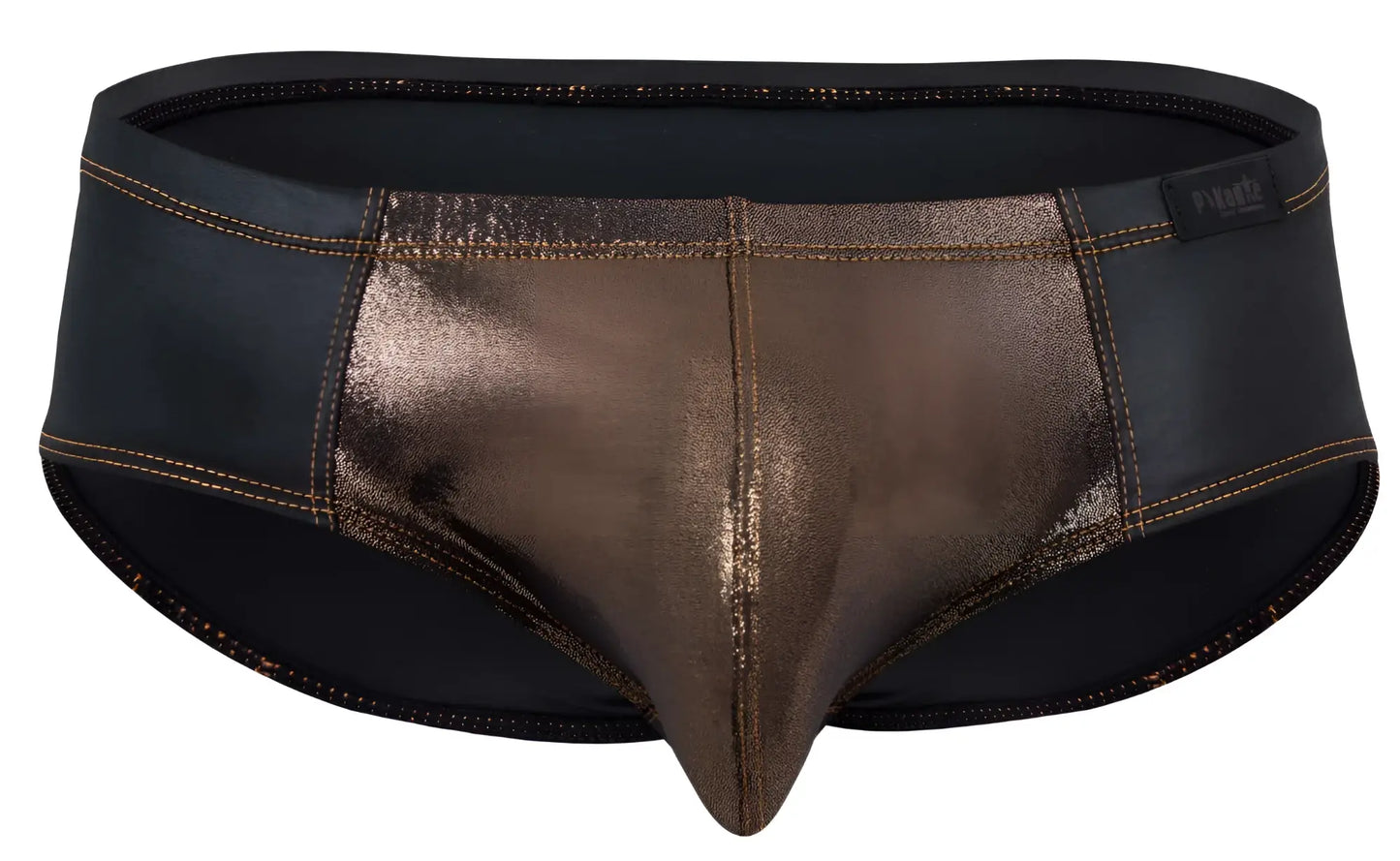 Black and metallic bronze two-tone Pikante PIK 2122 Gold Cup briefs with shiny textured front panel