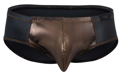 Black and metallic bronze two-tone Pikante PIK 2122 Gold Cup briefs with shiny textured front panel