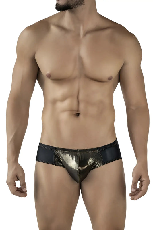 Pikante pik 2122 gold cup briefs in shiny metallic gold and black with a sleek modern design and fabric blend