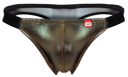 Pikante PIK 2123 Gold Cup thong in metallic bronze fabric with black elastic waistband and red brand tag visible