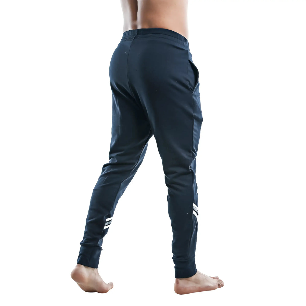 Dark navy pistol pete ppd005 jogger athletic pants with white striped accents on lower legs for casual wear