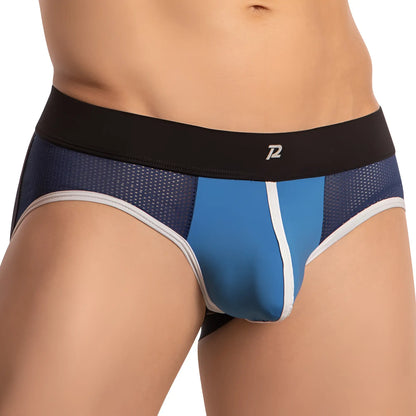 Blue and black pistol pete ppe034 jockstrap with mesh panel white trim and logo on waistband