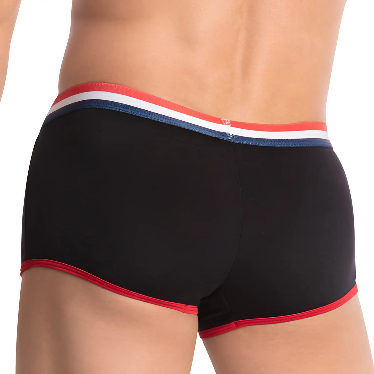 Black pistol pete ppg037 boxer briefs with red and white striped waistband and red leg trim