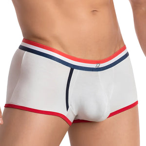 White menâ€™s briefs pistol pete ppg037 with red and navy blue trim and subtle logo on the waistband