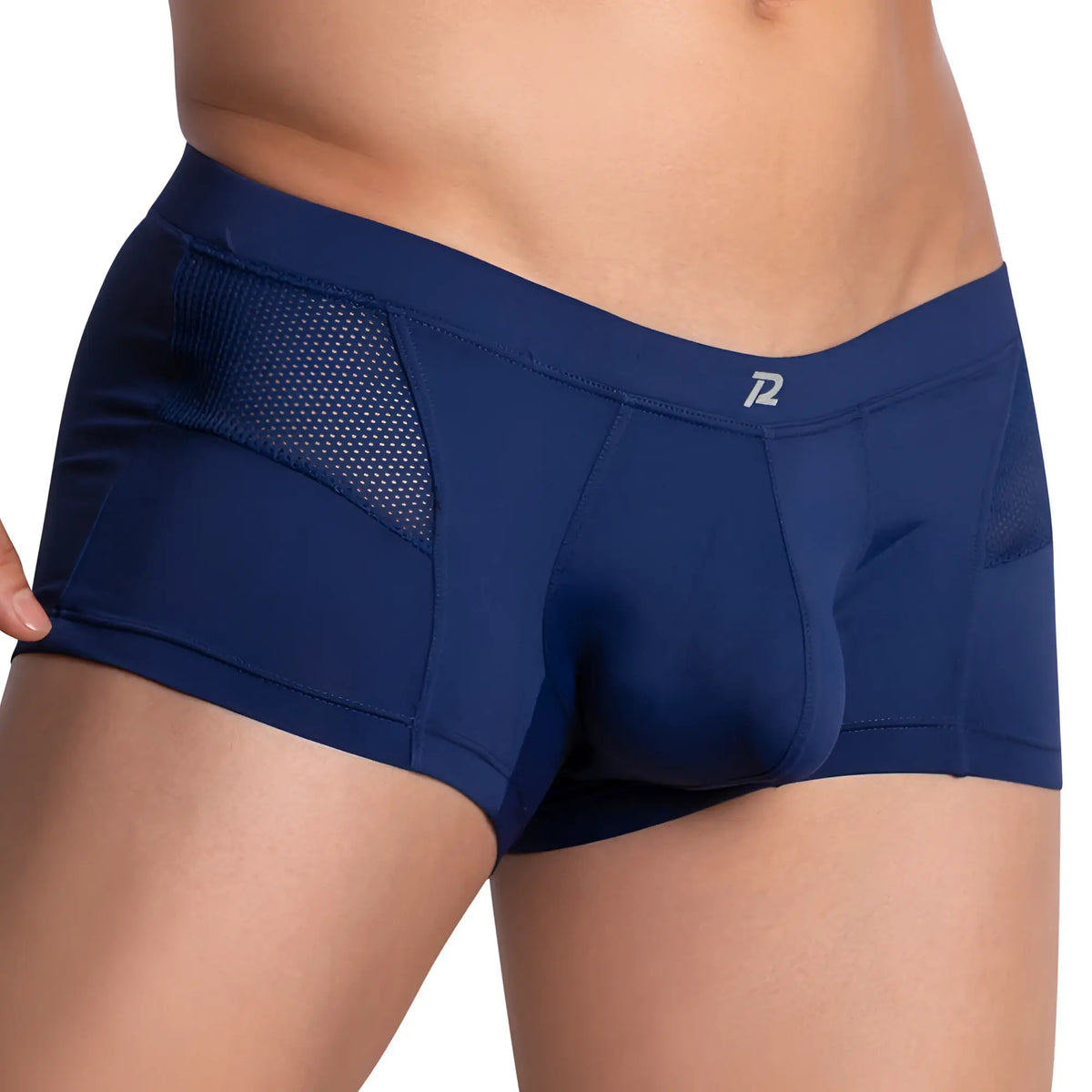 Navy blue Pistol Pete PPG040 boxer brief with mesh panels and subtle logo on waistband for athletic support