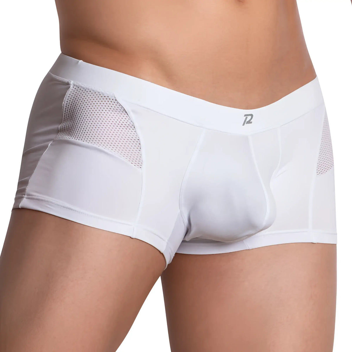 White pistol pete ppg040 boxer brief with mesh side panels and subtle logo on waistband for men