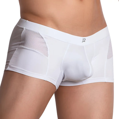 White pistol pete ppg040 boxer brief with mesh side panels and subtle logo on waistband for men