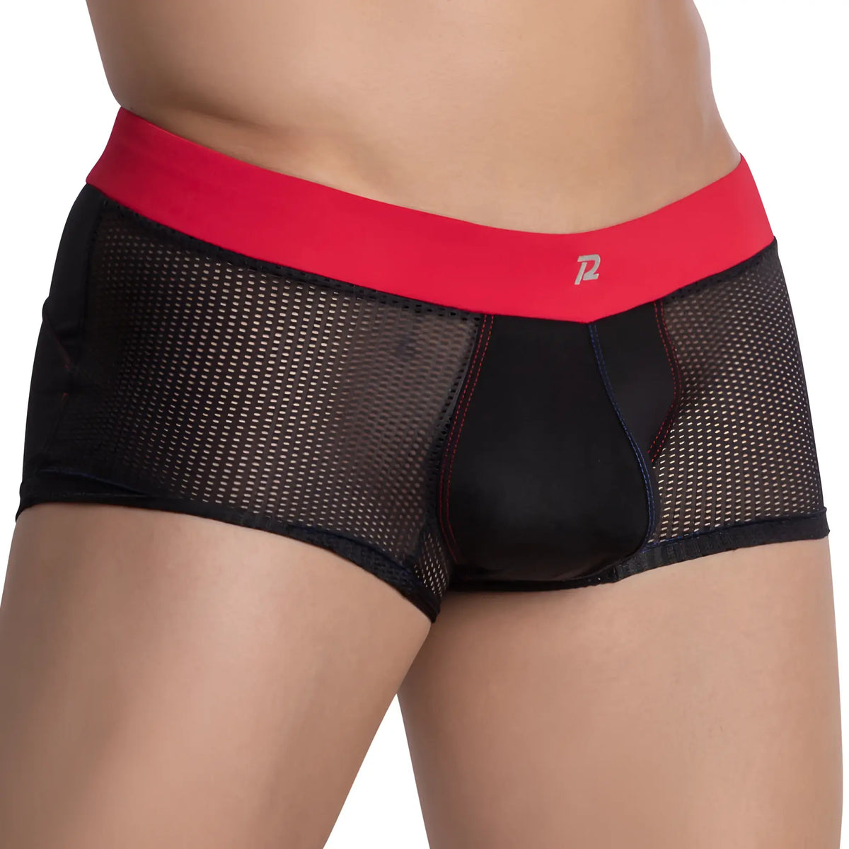 Black mesh pistol pete ppg043 boxer brief with bold red waistband and silver logo for comfortable daily wear