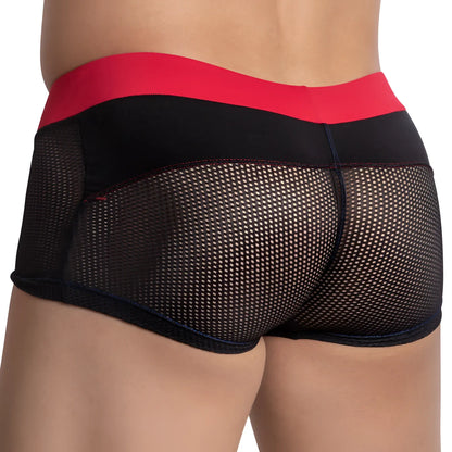 Black mesh boxer briefs with bold red waistband by pistol pete PPG043 for comfortable everyday wear