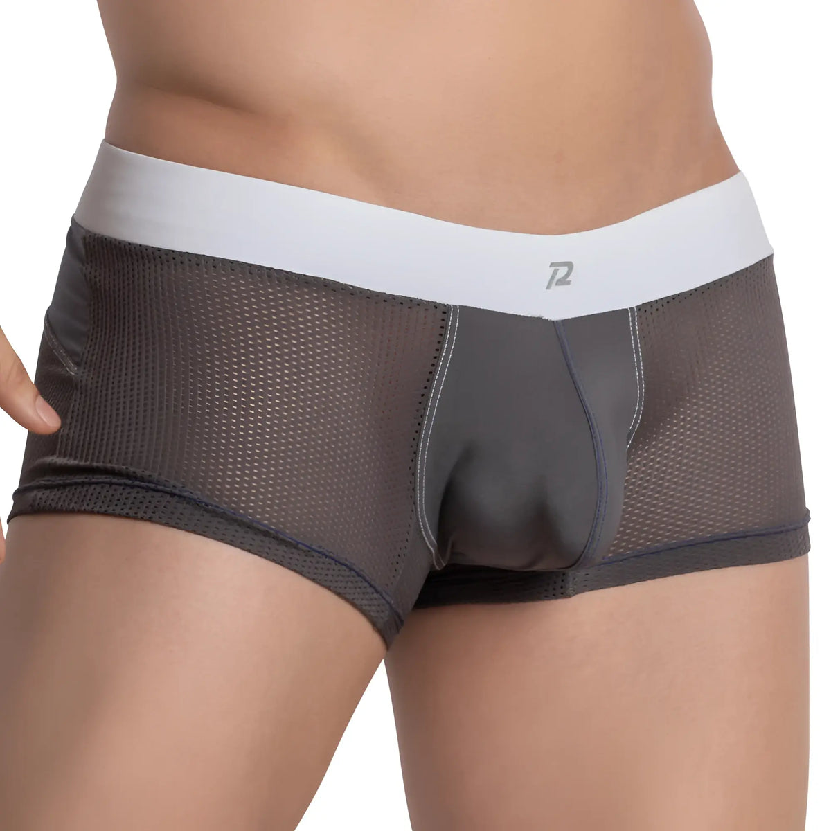 Dark gray mesh pistol pete ppg043 boxer briefs with white waistband and small logo for comfortable support