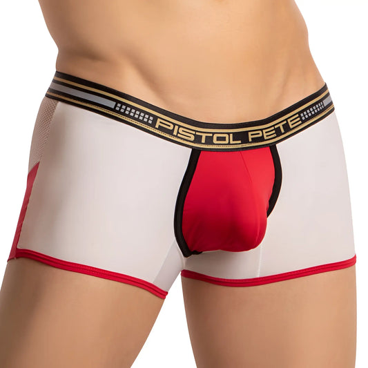 Pistol pete ppg045 menâ€™s white and red athletic briefs with black trim and branded waistband for sporty comfort
