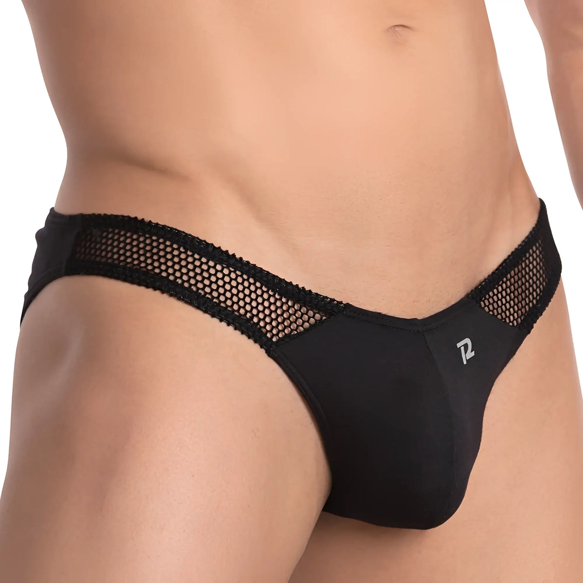 Black pistol pete ppi008 bikini brief with mesh trim sleek fit and subtle silver logo on the side