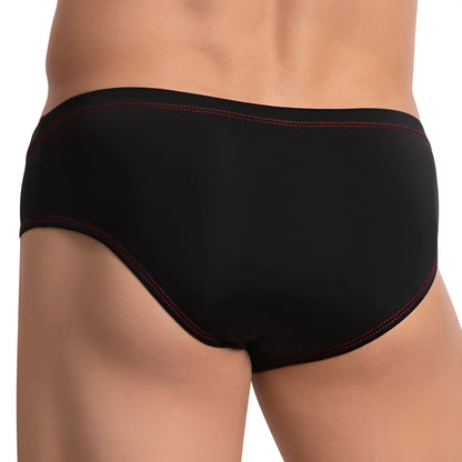 Black pistol pete ppj029 brief with red stitching along waistband and leg openings for comfortable support