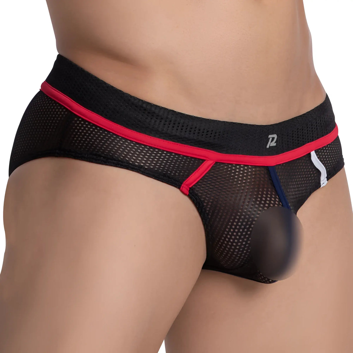 Black mesh briefs with red trim and white waistband logo by pistol pete ppj032 for breathable comfort and style