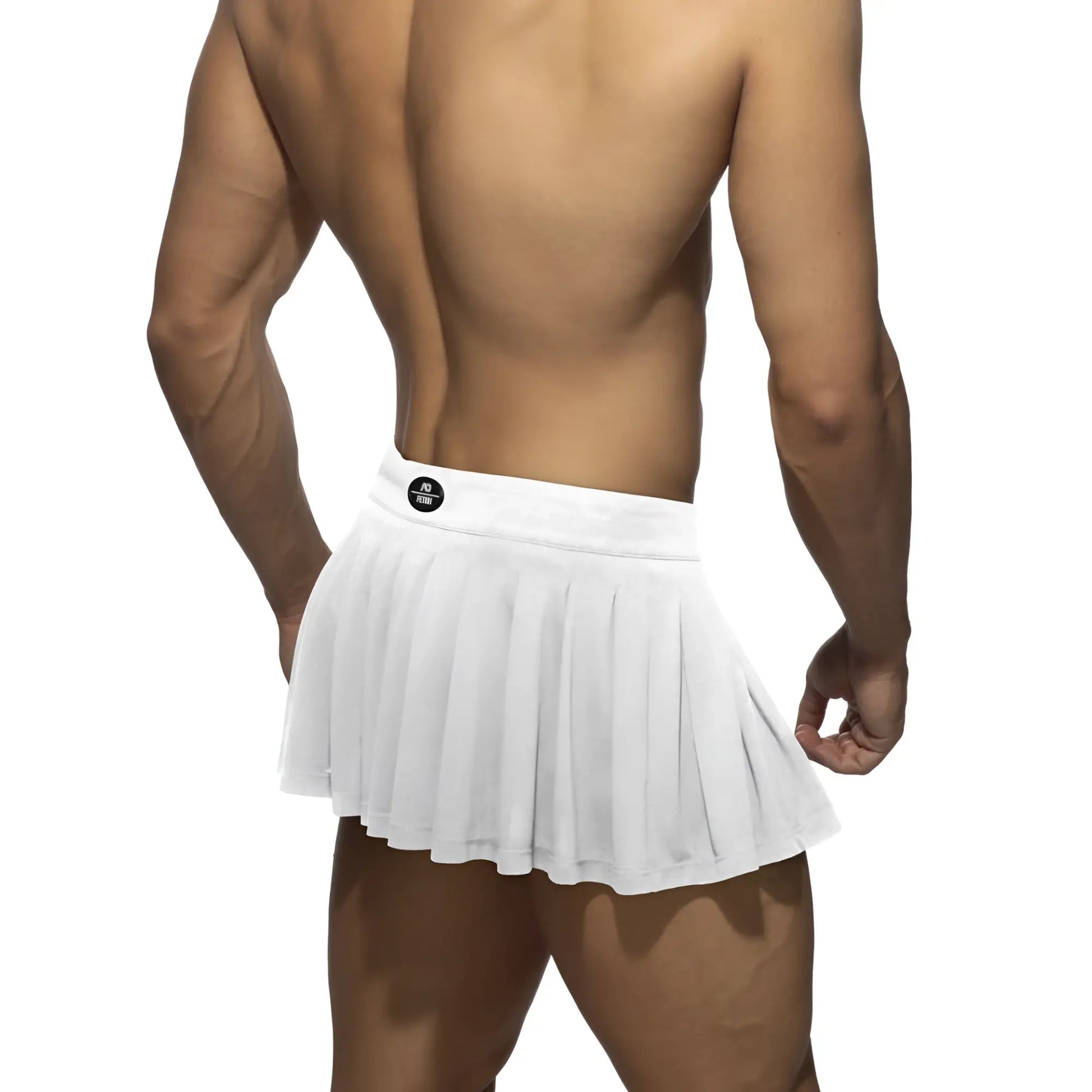 White pleated ring skirt with snug waistband subtle branding ideal for tennis and active wear