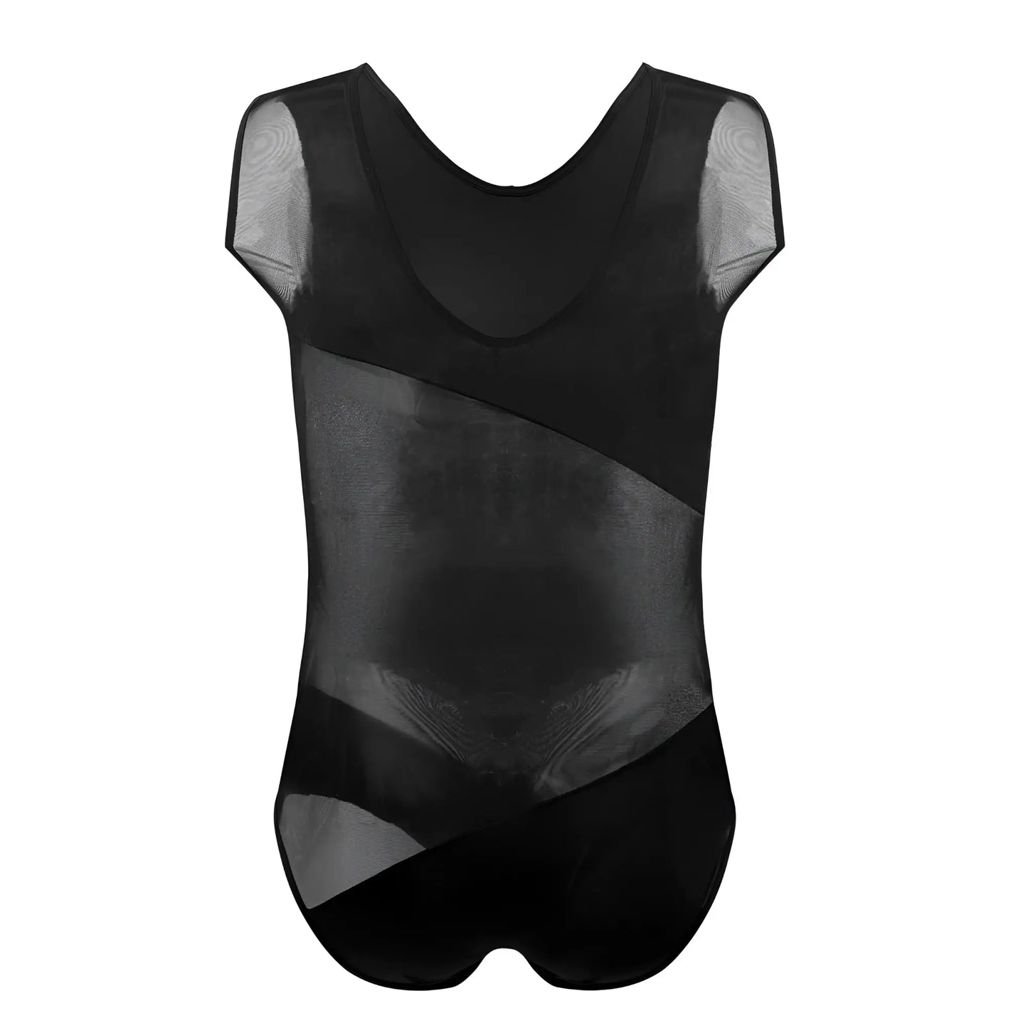 Black mesh PLURAL PL002 bodysuit with sheer panels and v-neckline designed as a stylish leotard