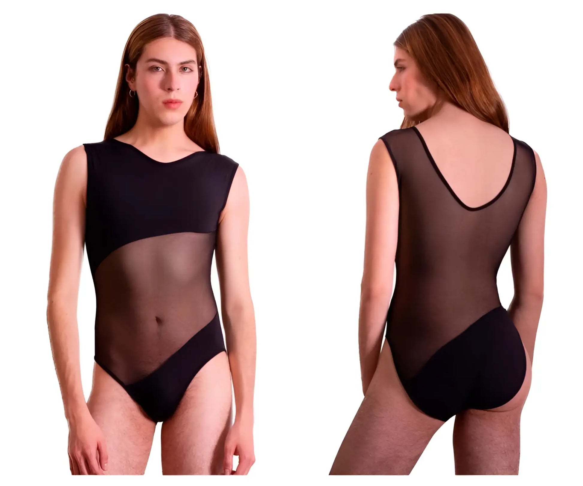 Black plural pl002 bodysuit one-piece leotard with sheer mesh panels and scoop neckline for stylish comfort